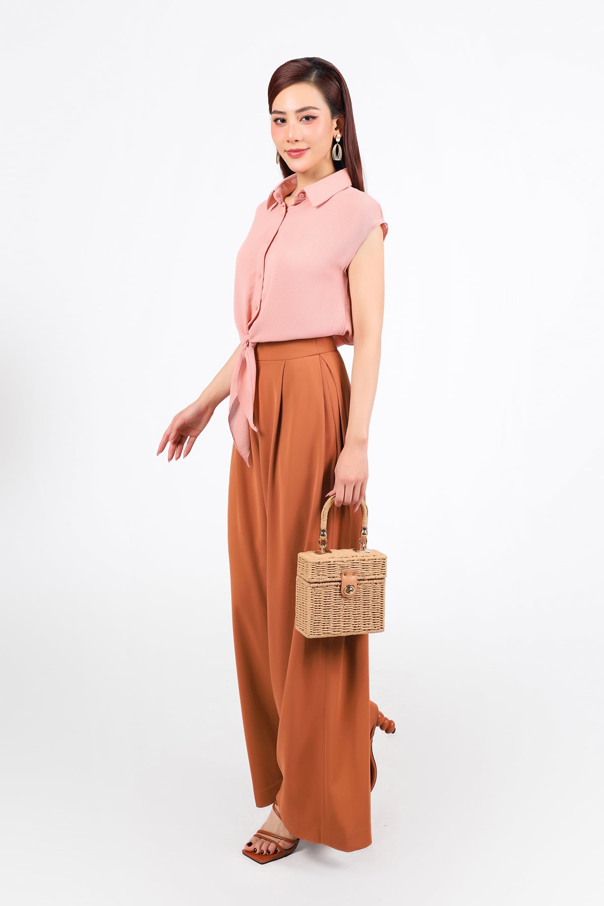 FQD51089 - Quần dài công sở vải tuytsi dáng suông ống rộng cạp phối ly bung tạo xoè khoá thân trước - PANTIO