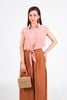 FAS34016 - Áo sơ mi công sở vải thô mỏng dáng croptop cổ đức tay chờm gấu phối vạt thắt eo tạo kiểu - PANTIO