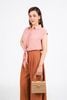 FAS34016 - Áo sơ mi công sở vải thô mỏng dáng croptop cổ đức tay chờm gấu phối vạt thắt eo tạo kiểu - PANTIO