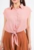 FAS34016 - Áo sơ mi công sở vải thô mỏng dáng croptop cổ đức tay chờm gấu phối vạt thắt eo tạo kiểu - PANTIO