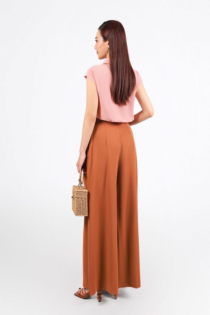 FQD51089 - Quần dài công sở vải tuyp xy dáng suông ống rộng cạp phối ly bung tạo xoè khoá thân trước - PANTIO