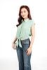 FAS34016 - Áo sơ mi công sở vải thô mỏng dáng croptop cổ đức tay chờm gấu phối vạt thắt eo tạo kiểu - PANTIO