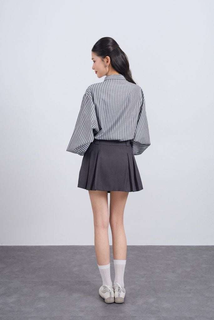 FJN1715 - Chân váy ngắn vải denim dáng A xòe thân váy xếp ly tạo kiểu khóa thân trước - JAN.