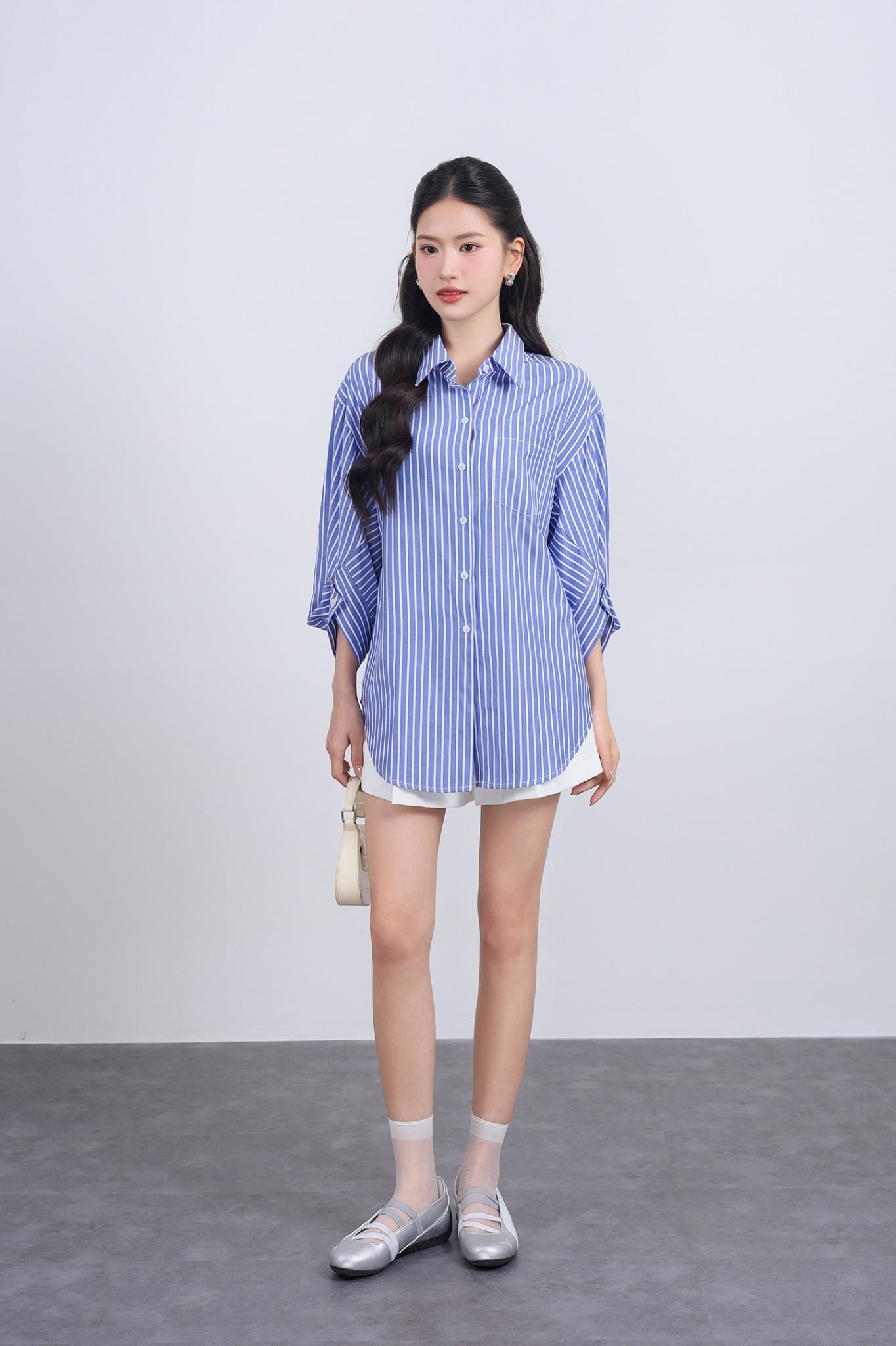 FAS34025 - tylekeo8888 vải thô kẻ dáng suông cổ đức tay cánh dơi thân áo có túi - JAN.