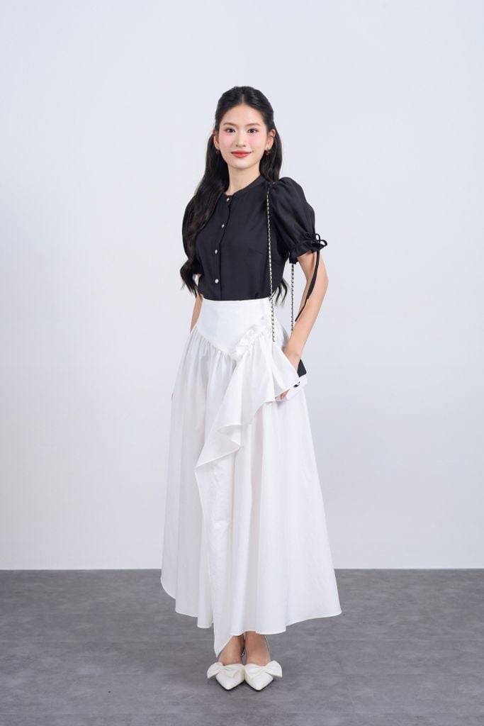 FJD31333 - Chân váy dài vải thô dáng A thân váy phối vạt tạo kiểu khoá thân sau - JAN.