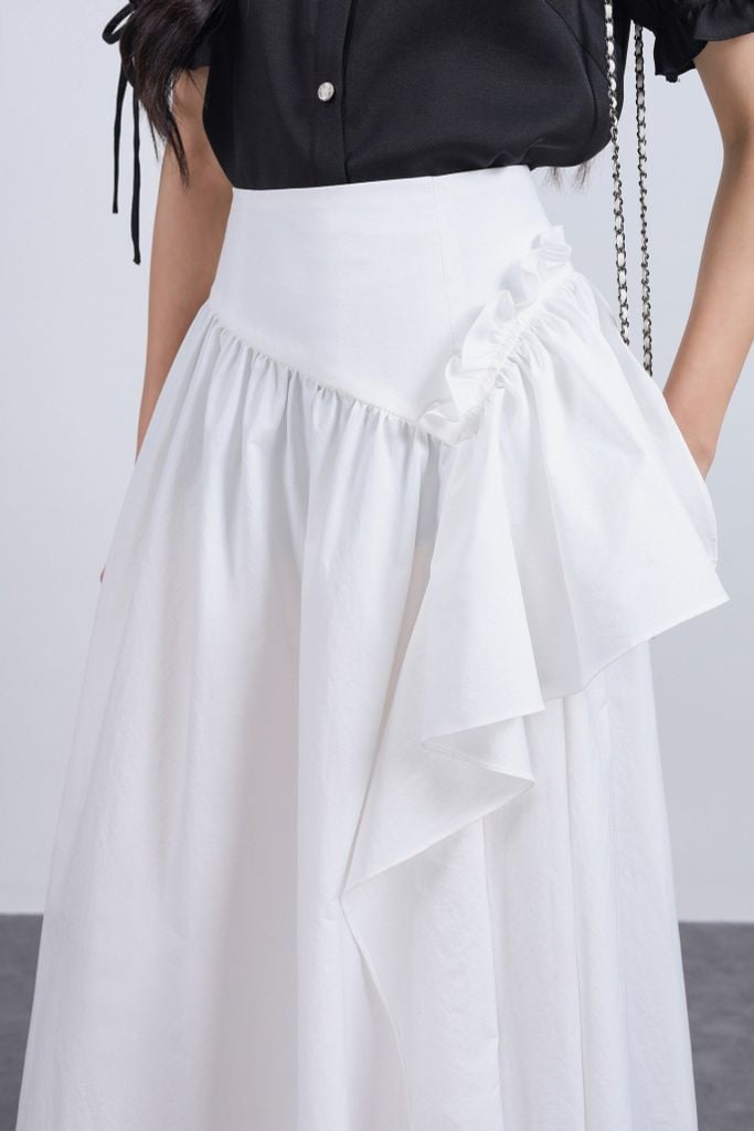 FJD31333 - Chân váy dài vải thô dáng A thân váy phối vạt tạo kiểu khoá thân sau - JAN.