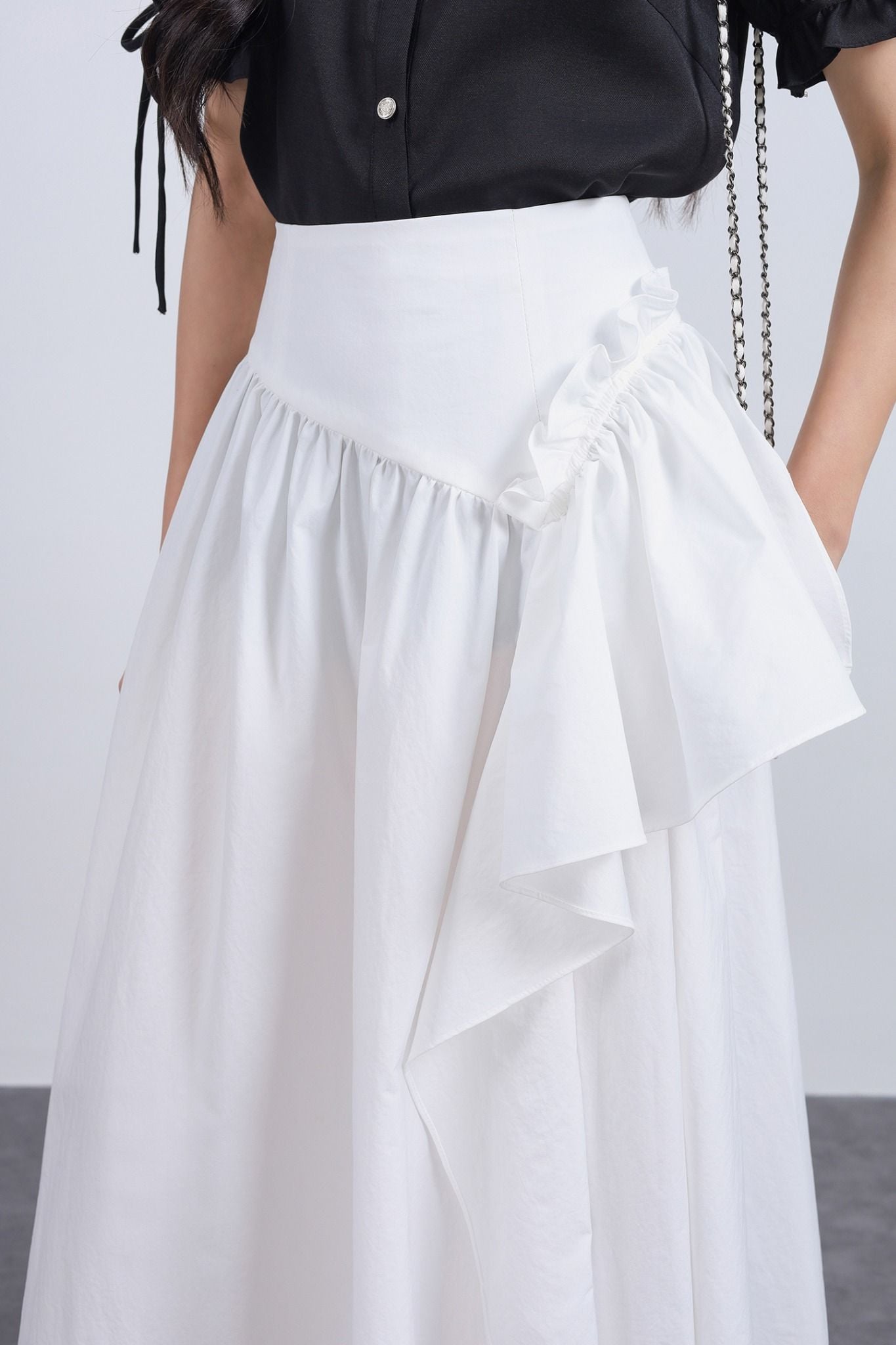 FJD31333 - Chân váy dài vải thô dáng A thân váy phối vạt tạo kiểu khoá thân sau - JAN.