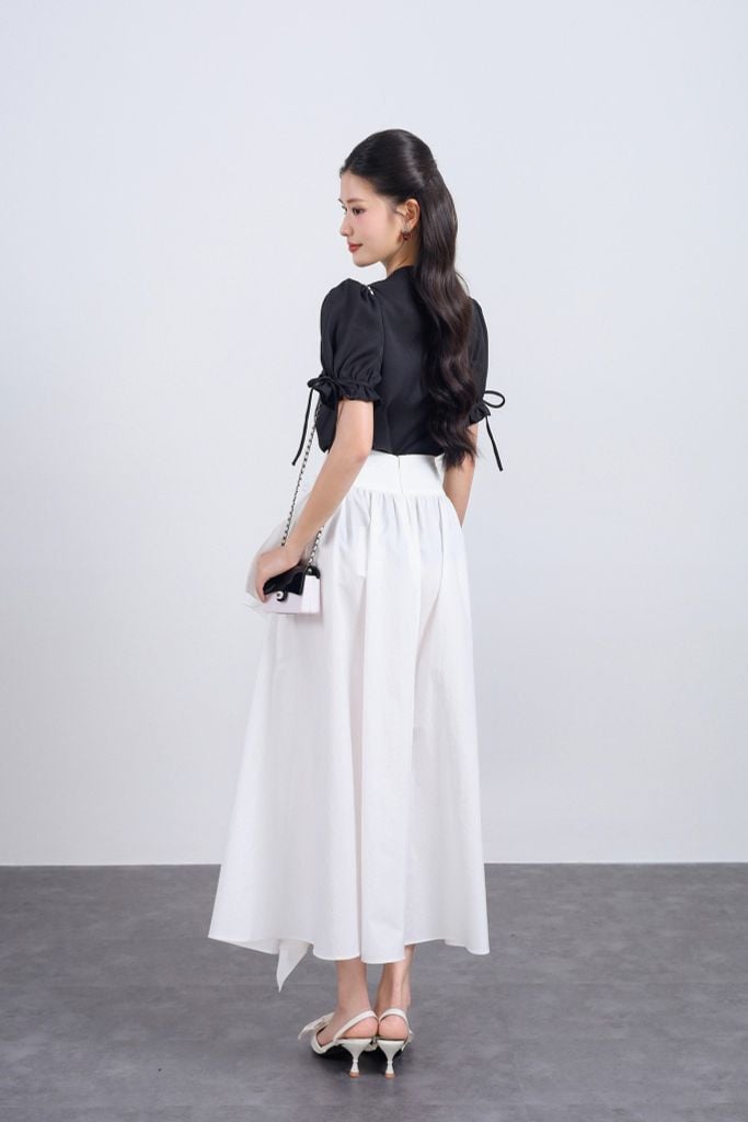 FJD31333 - Chân váy dài vải thô dáng A thân váy phối vạt tạo kiểu khoá thân sau - JAN.