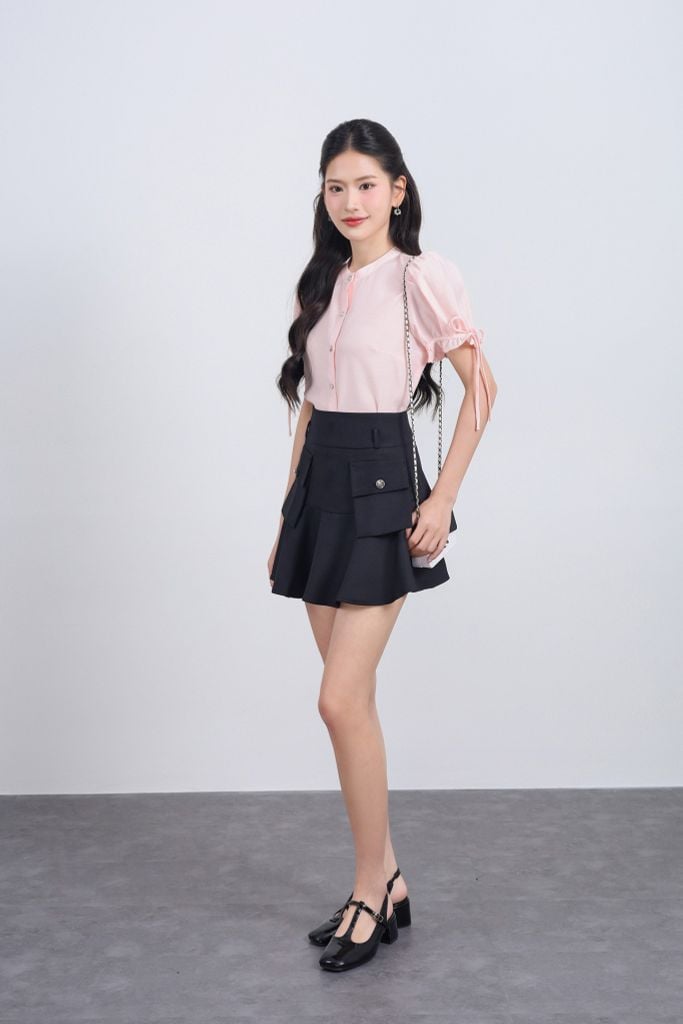 FJN5711 - Chân váy ngắn vải thô đũi dáng xoè thân váy có túi tạo kiểu khoá thân sau - JAN.