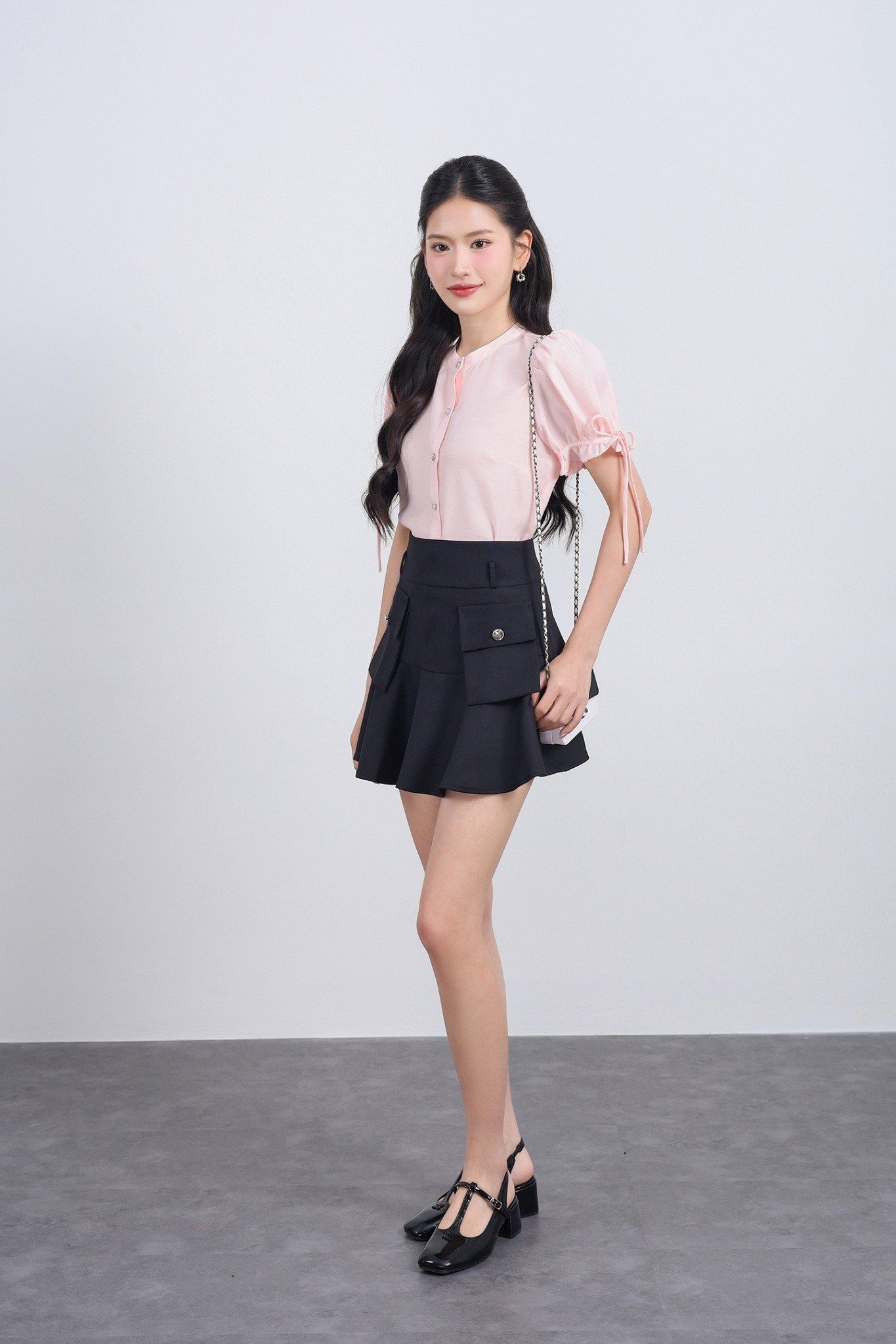 FJN5711 - Chân váy ngắn vải thô đũi dáng xoè thân váy có túi tạo kiểu khoá thân sau - JAN.