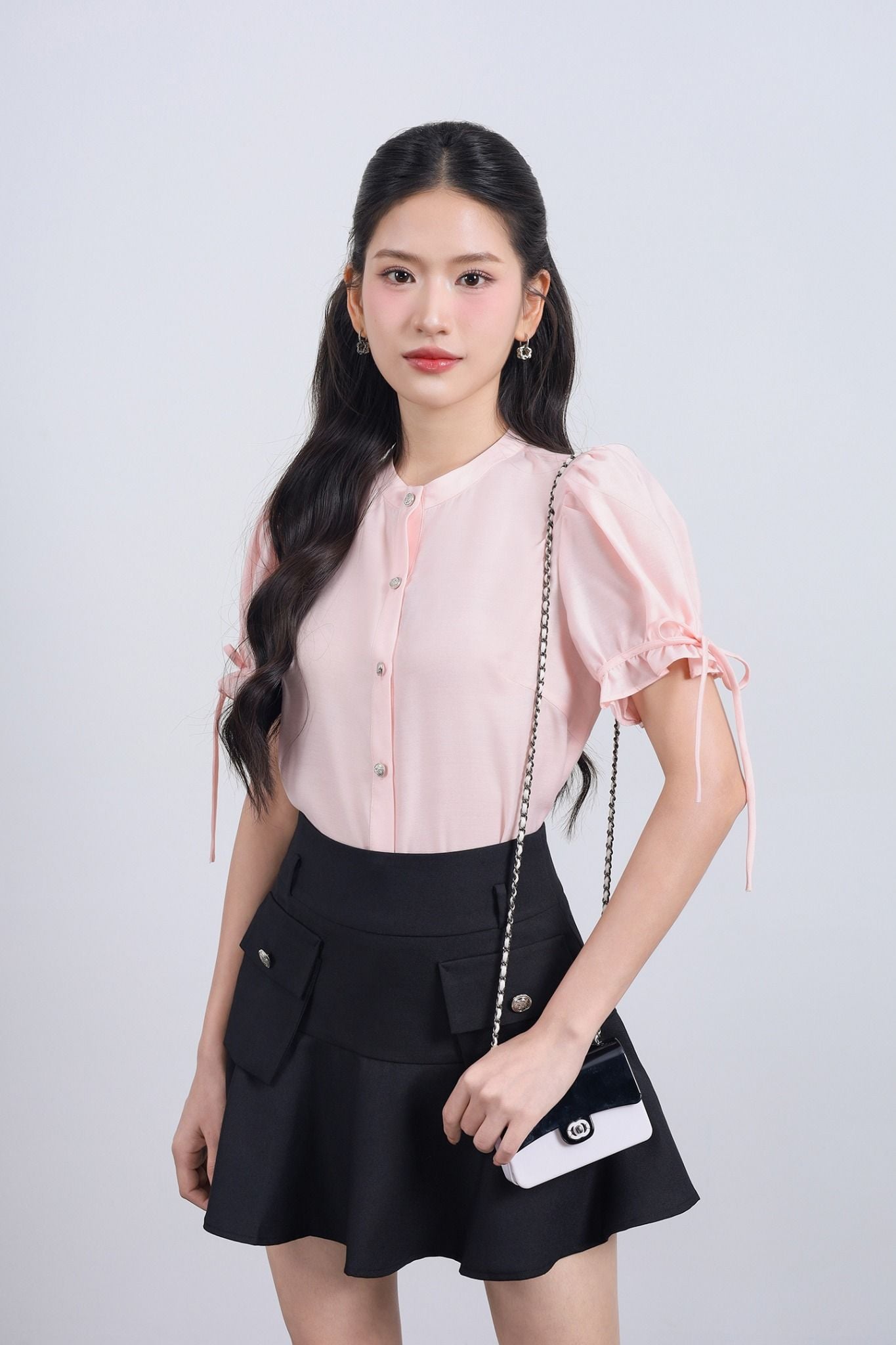 FJN5711 - Chân váy ngắn vải thô đũi dáng xoè thân váy có túi tạo kiểu khoá thân sau - JAN.