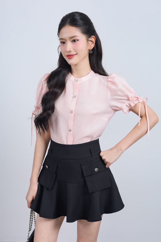 FJN5711 - Chân váy ngắn vải thô đũi dáng xoè thân váy có túi tạo kiểu khoá thân sau - JAN.