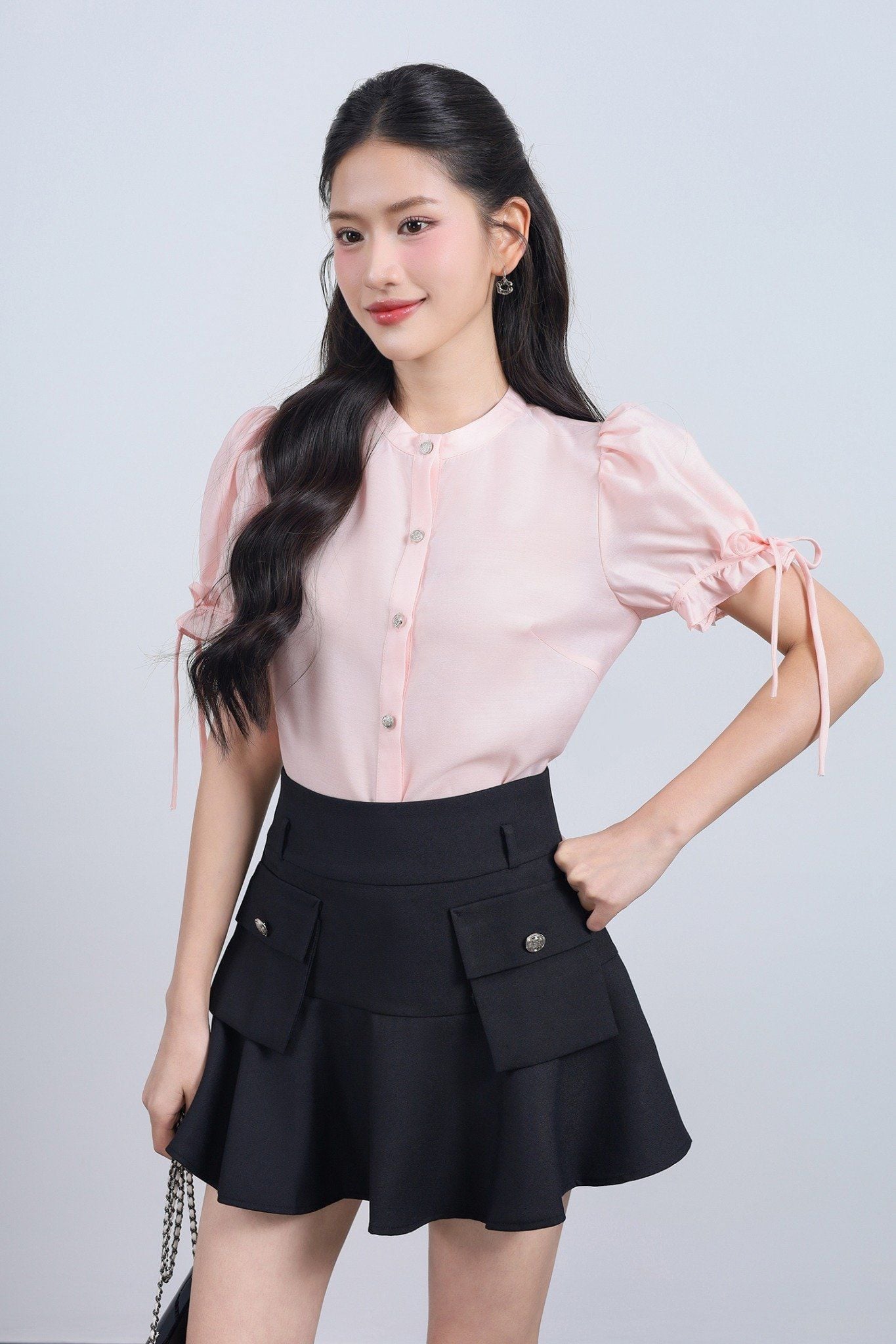 FJN5711 - Chân váy ngắn vải thô đũi dáng xoè thân váy có túi tạo kiểu khoá thân sau - JAN.