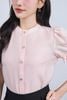 FAS34026 - Áo sơ mi vải tơ dáng suông cổ tròn tay bồng đính dây nơ tạo kiểu cài khuy thân trước - JAN.