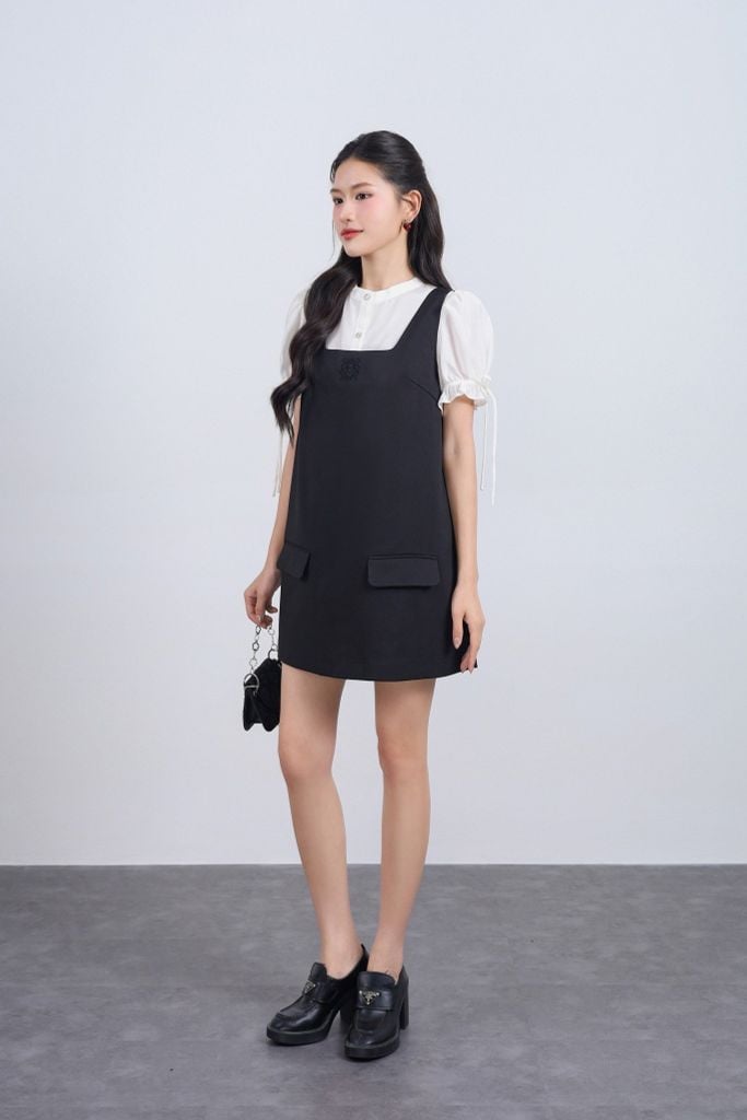 FAS34026 - Áo sơ mi vải tơ dáng suông cổ tròn tay bồng đính dây nơ tạo kiểu cài khuy thân trước - JAN.