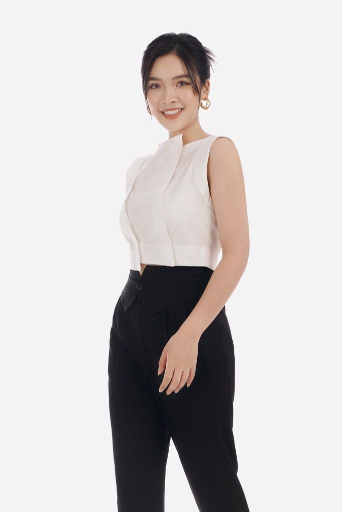 Áo sơ mi chất liệu thô dáng ôm không tay FAS52849 - PANTIO