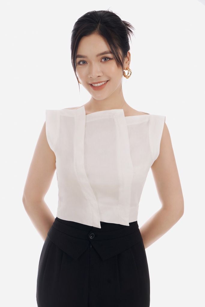 Áo sơ mi chất liệu thô dáng ôm không tay FAS52849 - PANTIO