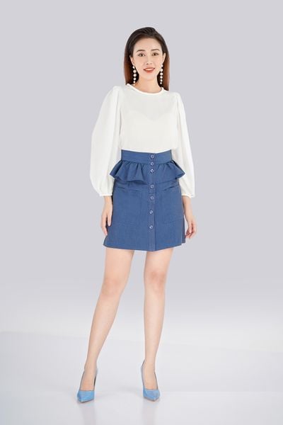 FAS52986 - Áo sơ mi chất liệu lụa cổ tròn dài tay - PANTIO