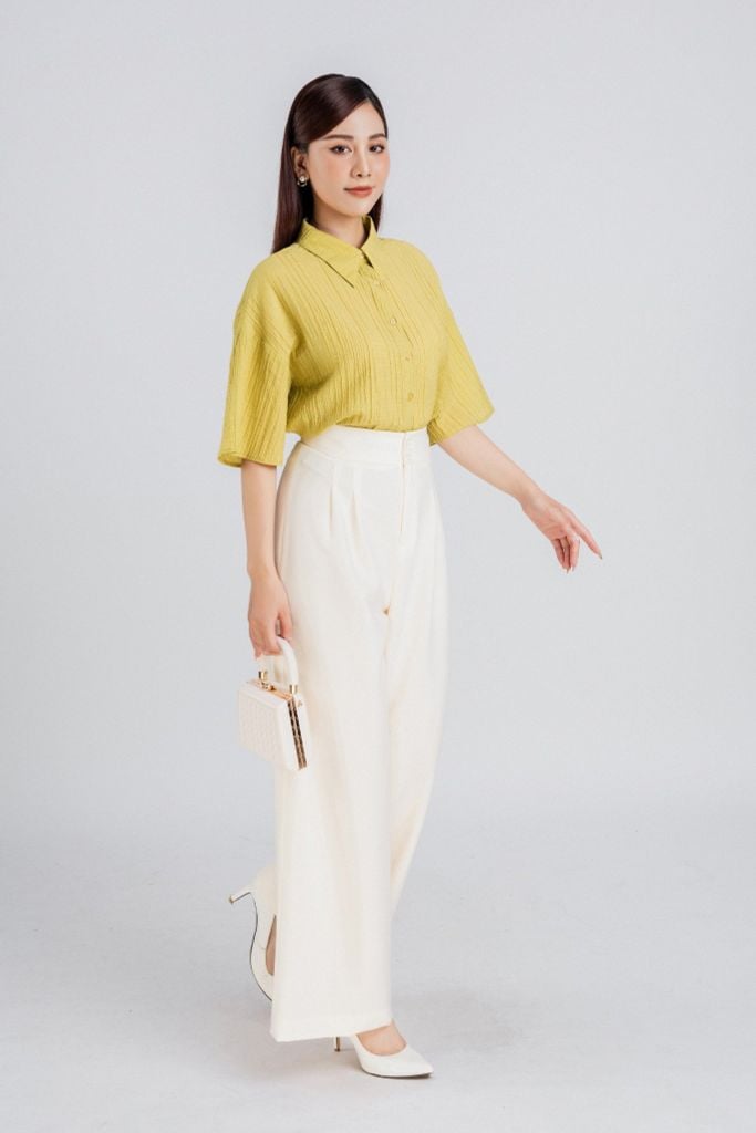 BQD33097 - Quần công sở vải Tuyp xy dáng suông ly bong tạo kiểu khóa thân trước - PANTIO