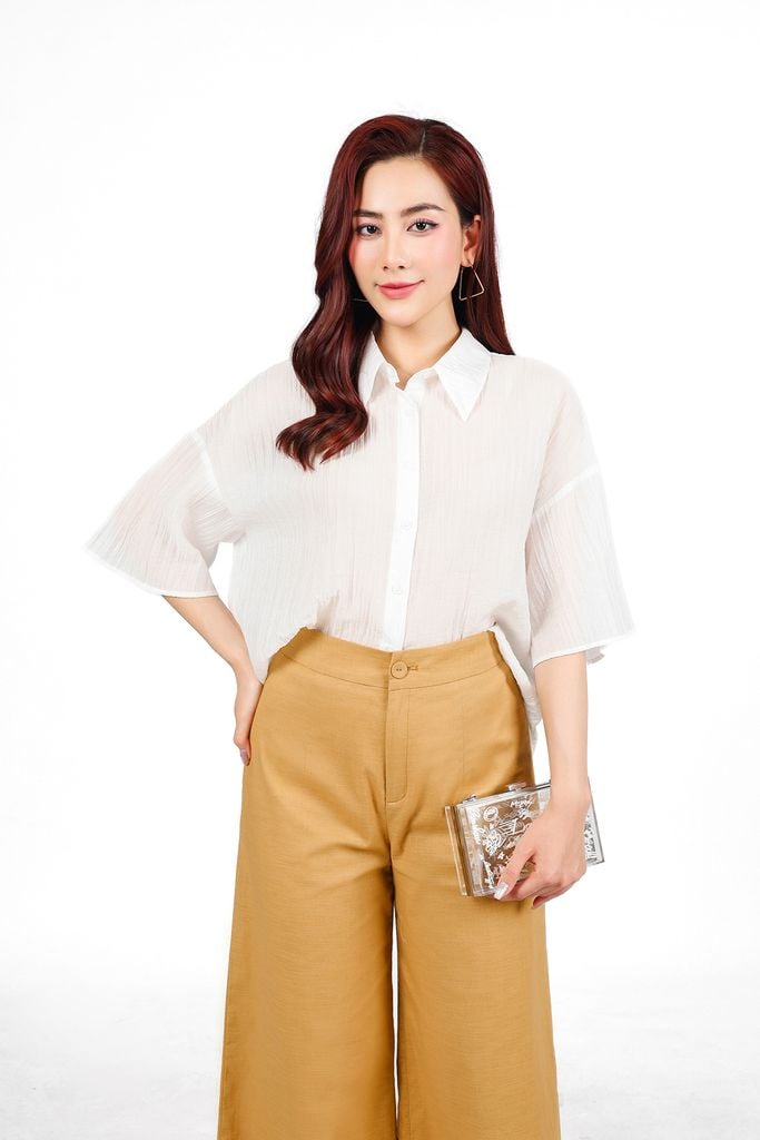 BQD33456 - Quần dài công sở vải linen dáng suông ống rộng lưng chun co giãn khóa thân trước - PANTIO