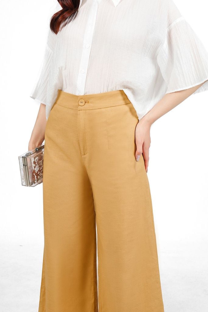 BQD33456 - Quần dài công sở vải linen dáng suông ống rộng lưng chun co giãn khóa thân trước - PANTIO