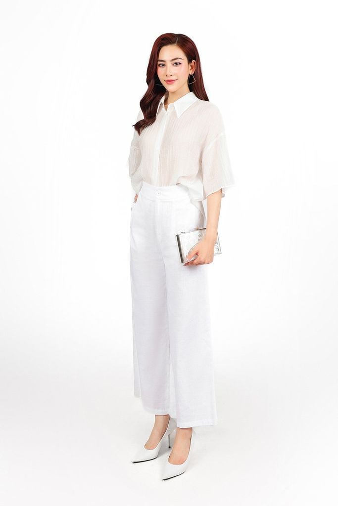 BQD33456 - Quần dài công sở vải linen dáng suông ống rộng lưng chun co giãn khóa thân trước - PANTIO