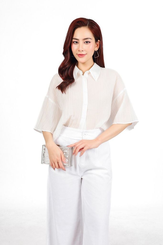 BQD33456 - Quần dài công sở vải linen dáng suông ống rộng lưng chun co giãn khóa thân trước - PANTIO