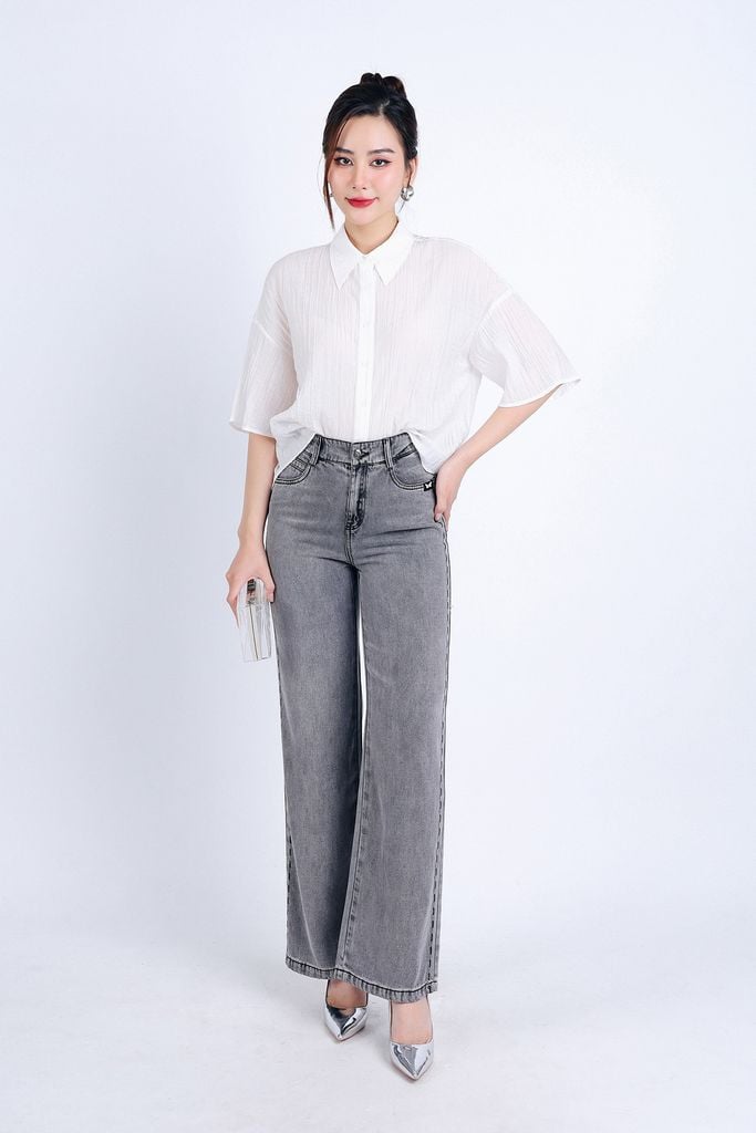 FQB164 - Quần Jean cao cấp vải Denim dáng suông phối hoạ tiết hai bên hông - PANTIO