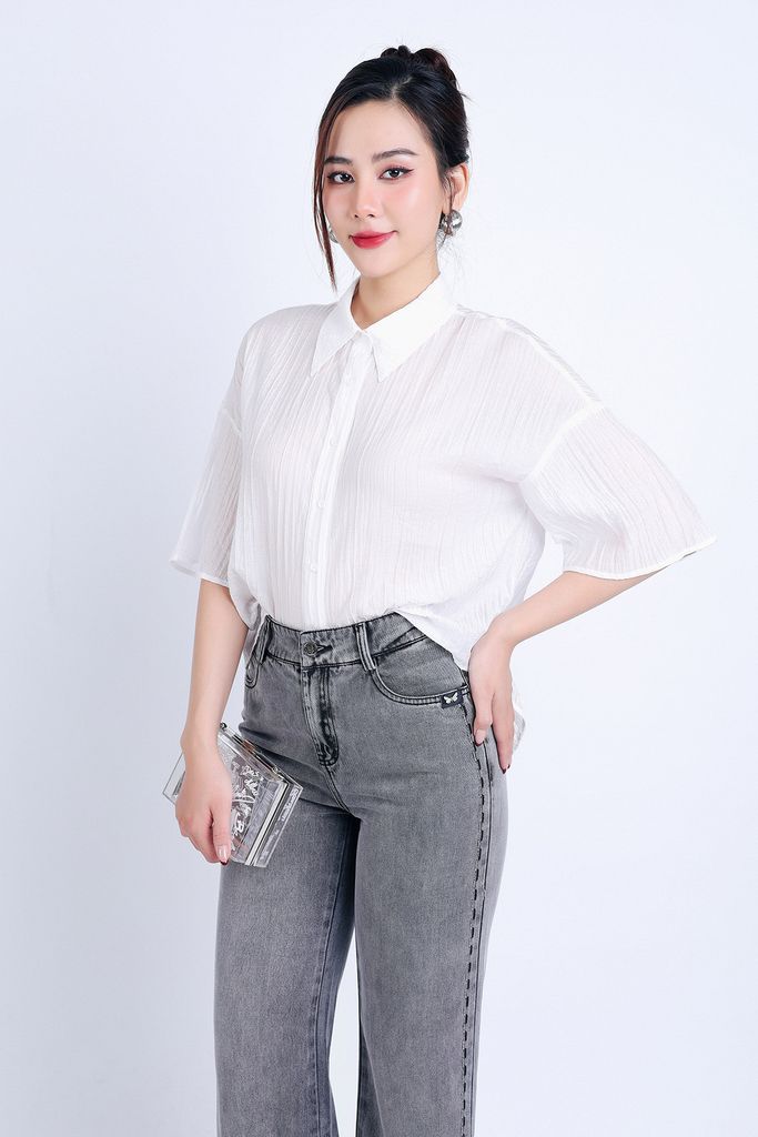 FQB164 - Quần Jean cao cấp vải Denim dáng suông phối hoạ tiết hai bên hông - PANTIO