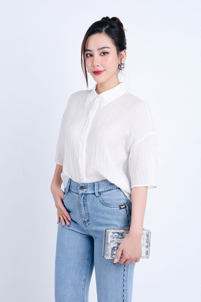 FQB164 - Quần Jean cao cấp vải Denim dáng suông phối hoạ tiết hai bên hông - PANTIO