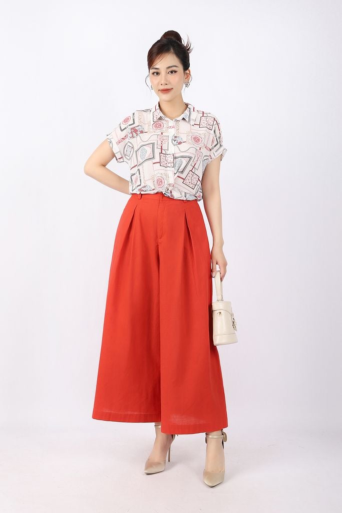 FAS53561 - Áo kiểu công sở vải chiffon dáng suông cạp xoắn tạo kiểu cổ đức vai chờm tay liền - PANTIO