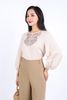 FAS53608 - Áo sơ mi công sở vải Linen dáng suông cổ tròn tay lửng gấu tay bo chun thân áo thêu hoạ tiết trang trí - PANTIO