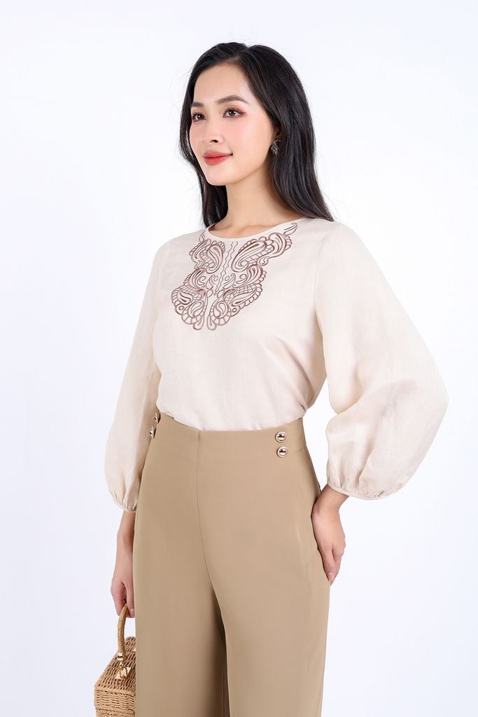 FQD51108 - Quần công sở vải tuyp xy dáng suông dài eo đính khuy trang trí khoá thân sau - PANTIO
