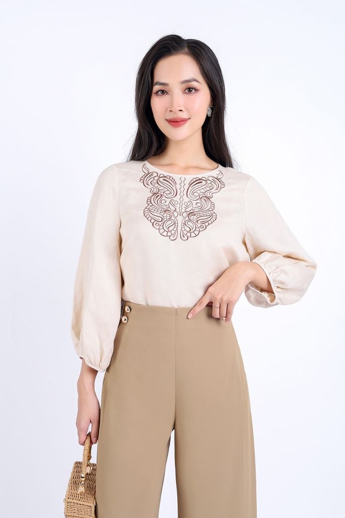 FQD51108 - Quần công sở vải tuyp xy dáng suông dài eo đính khuy trang trí khoá thân sau - PANTIO