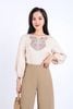 FAS53608 - Áo sơ mi công sở vải Linen dáng suông cổ tròn tay lửng gấu tay bo chun thân áo thêu hoạ tiết trang trí - PANTIO