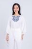 FAS53608 - Áo sơ mi công sở vải Linen dáng suông cổ tròn tay lửng gấu tay bo chun thân áo thêu hoạ tiết trang trí - PANTIO