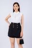 FAS53611 - Áo kiểu dạo phố vải thô lụa dáng suông cổ đức thân ngực phối li bong tạo kiểu - PANTIO