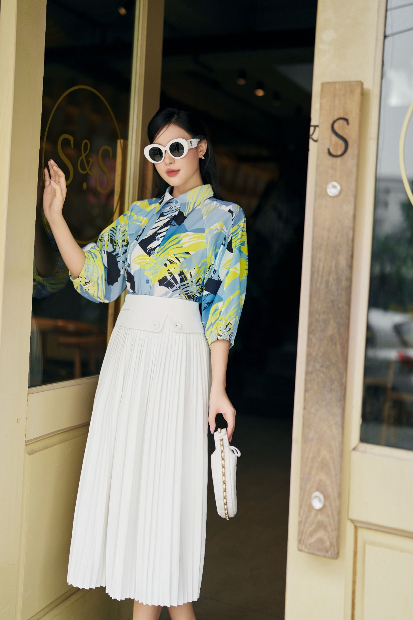 FJD51099 - Chân váy công sở vải tuytsi dáng Xoè dập ly có lót vải habutai cạp phối khuy tạo kiểu khóa thân sau - PANTIO