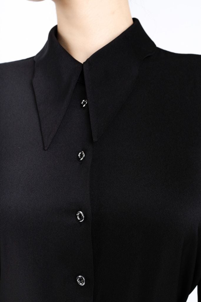 FAS53637 - Áo kiểu công sở vải lụa tằm cổ đức tay phối vải tơ hai vạt tạo kiểu - PANTIO