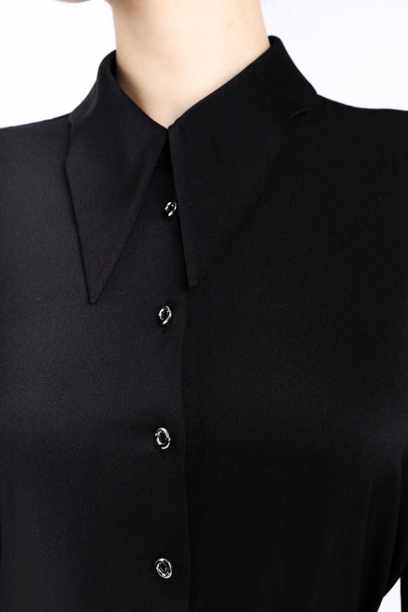 FAS53637 - Áo kiểu công sở vải lụa tằm cổ đức tay phối vải tơ hai vạt tạo kiểu - PANTIO