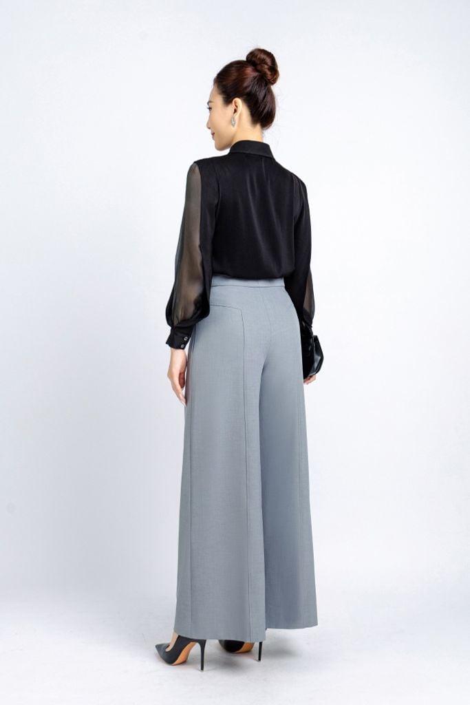 FQD51106 - Quần công sở vải thô dáng suông ống rộng thân diễu chỉ trang trí - PANTIO