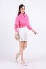 FAS53645 - Áo sơ mi công sở vải thô dáng croptop cổ đức dài tay cài khuy thân trước eo xoắn tạo kiểu - PANTIO