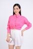 FAS53645 - Áo sơ mi công sở vải thô dáng croptop cổ đức dài tay cài khuy thân trước eo xoắn tạo kiểu - PANTIO