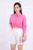 FAS53645 - Áo sơ mi công sở vải thô dáng croptop cổ đức dài tay cài khuy thân trước eo xoắn tạo kiểu - PANTIO