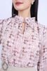 FAS53663 - Áo sơ mi công sở vải tơ hoa dáng suông cổ kiểu xếp ly phối dây nơ tay áo xoè bo chun - PANTIO