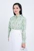FAS53663 - Áo sơ mi công sở vải tơ hoa dáng suông cổ kiểu xếp ly phối dây nơ tay áo xoè bo chun - PANTIO