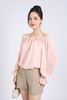 FAS53784 - Áo sơ mi công sở vải chiffon xốp dáng suông trễ vai phối chun co giãn tay dài bồng nhẹ có bo chun cổ tay - PANTIO