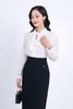 FAS53787 - Áo sơ mi công sở vải thô mỏng dáng suông cổ kiểu phối dây nơ dài tay - PANTIO
