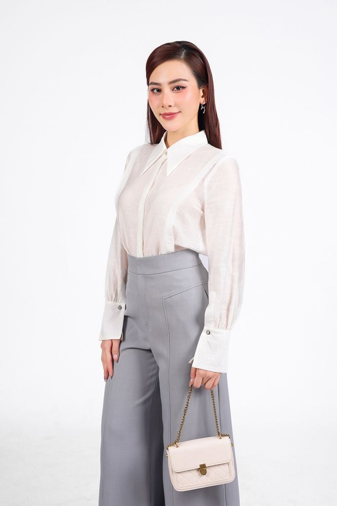 FQD51175 - Quần dài công sở vải tuytsi dáng suông ống đứng ống quần phối gân tạo kiểu khoá thân trước - PANTIO