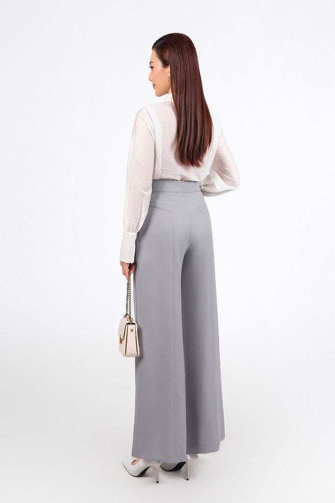 FQD51175 - Quần dài công sở vải tuytsi dáng suông ống đứng ống quần phối gân tạo kiểu khoá thân trước - PANTIO